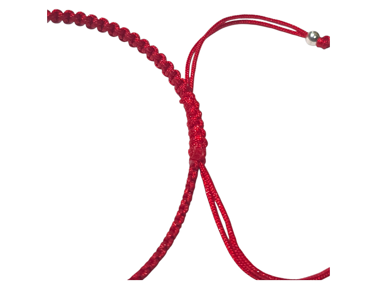 Pulsera Plata 925 San Benito Hilo Rojo Bolitas Trenzado 4