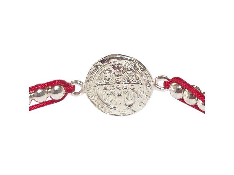 Pulsera Plata 925 San Benito Hilo Rojo Bolitas Trenzado 5