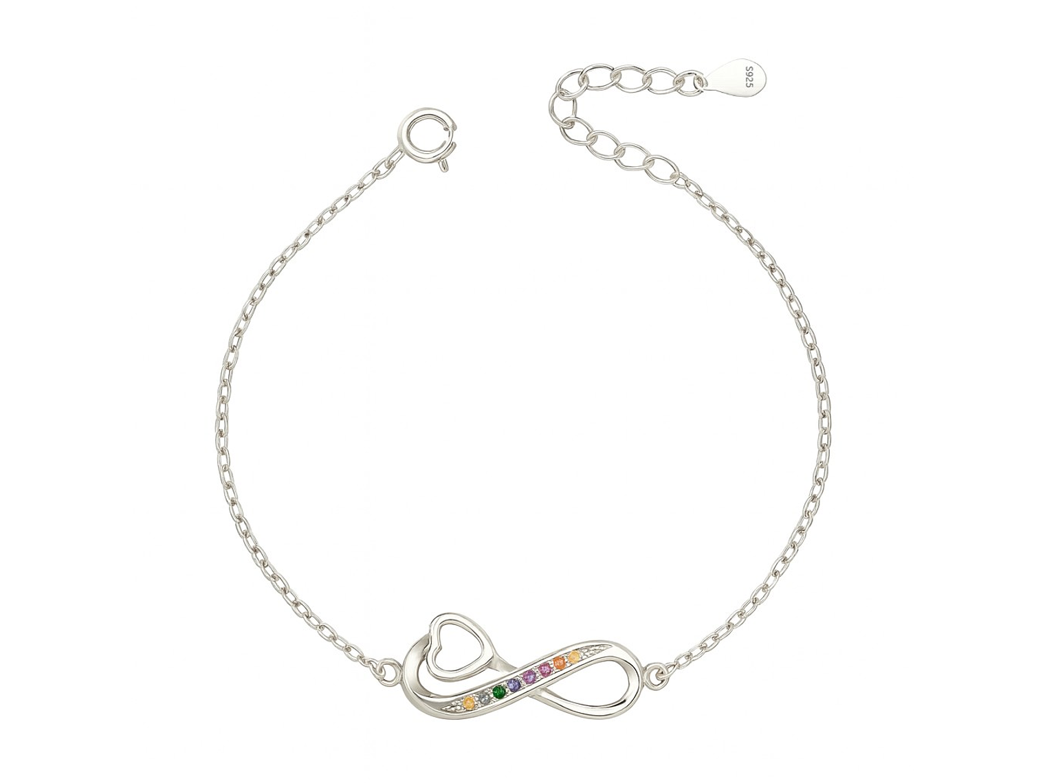 Pulsera Plata 925 Infinito Corazón y Circones Colores 1