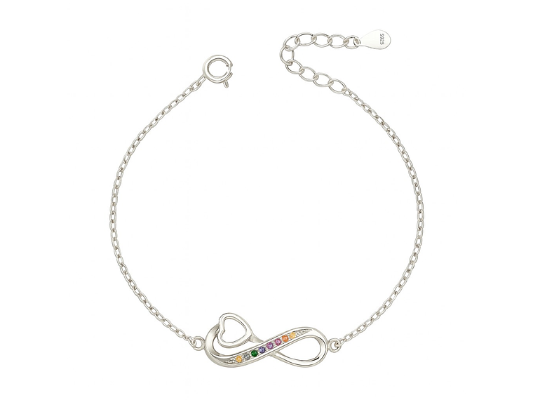 Pulsera Plata 925 Infinito Corazón y Circones Colores 1