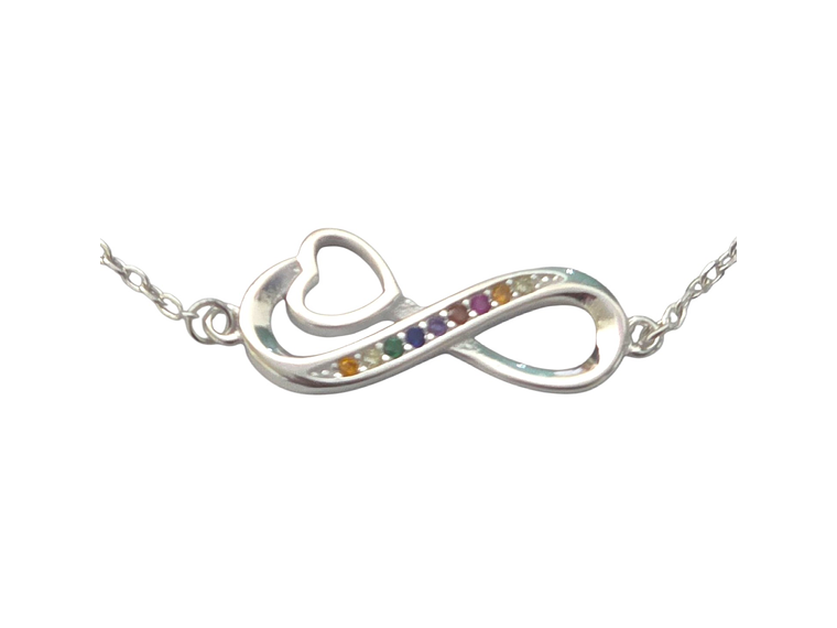 Pulsera Plata 925 Infinito Corazón y Circones Colores 2