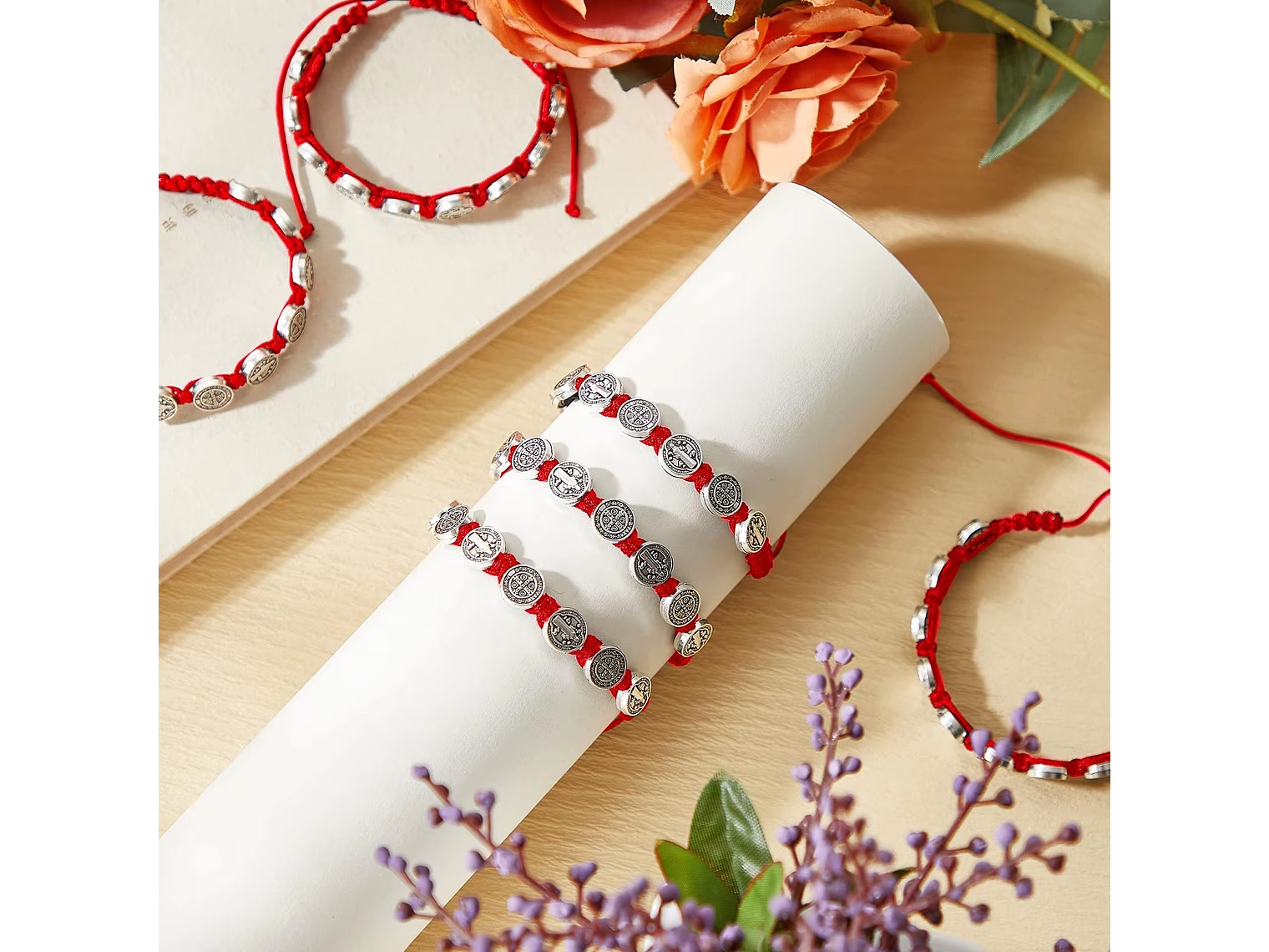 Pulsera Hilo Rojo San Benito Protector 10 Medallas MD1127 4