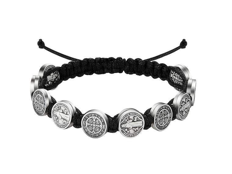 Pulsera Hilo Negro San Benito Protector 10 Medallas MD1128 1