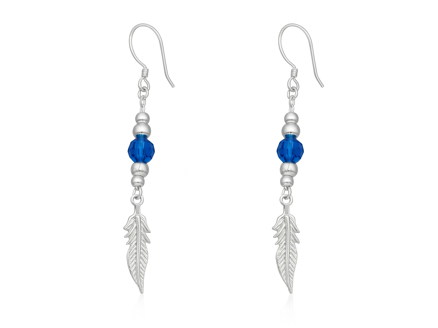 Aros Plata 925 Pluma y Cristal Azul Colgante 1