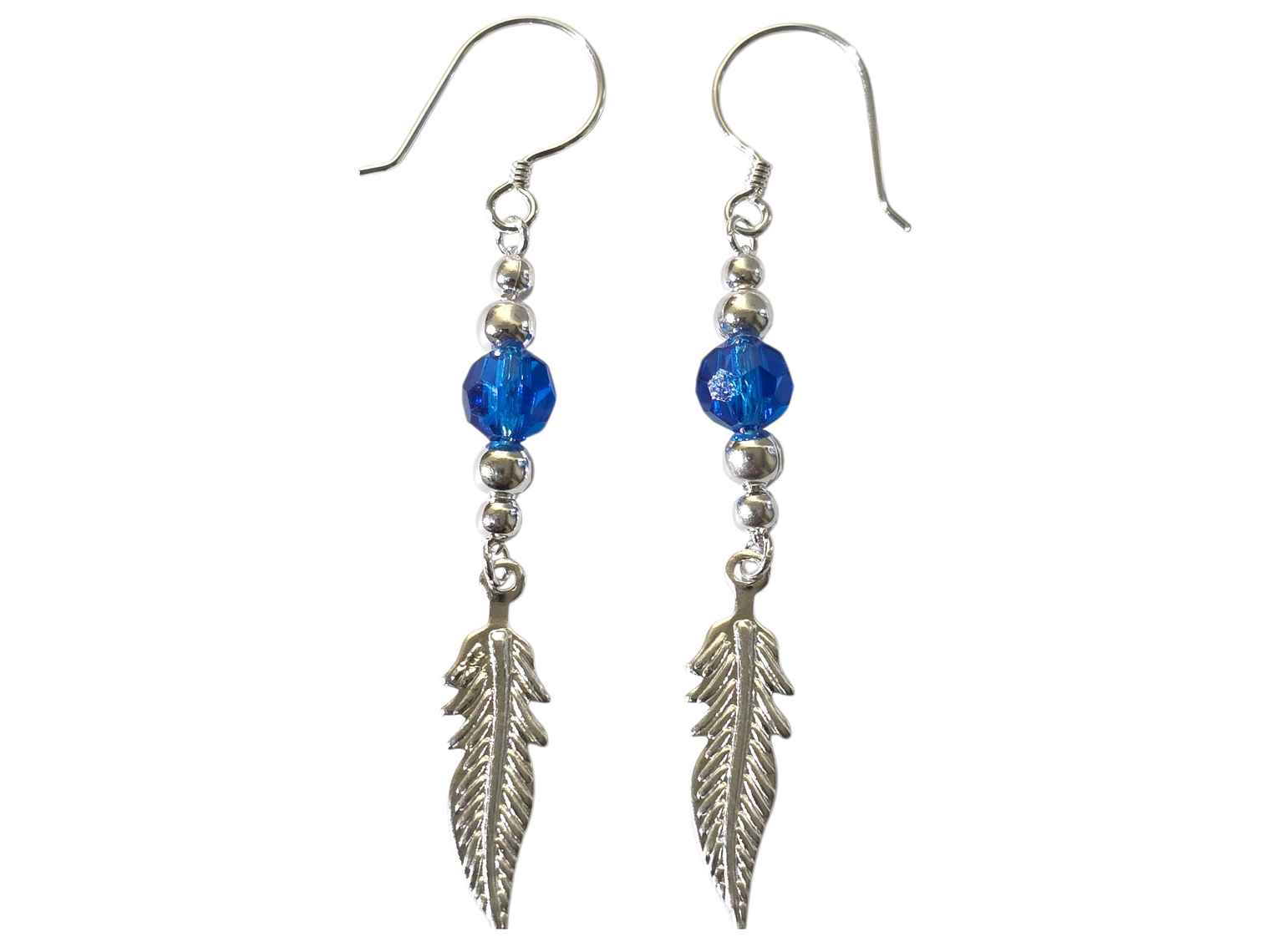 Aros Plata 925 Pluma y Cristal Azul Colgante 4