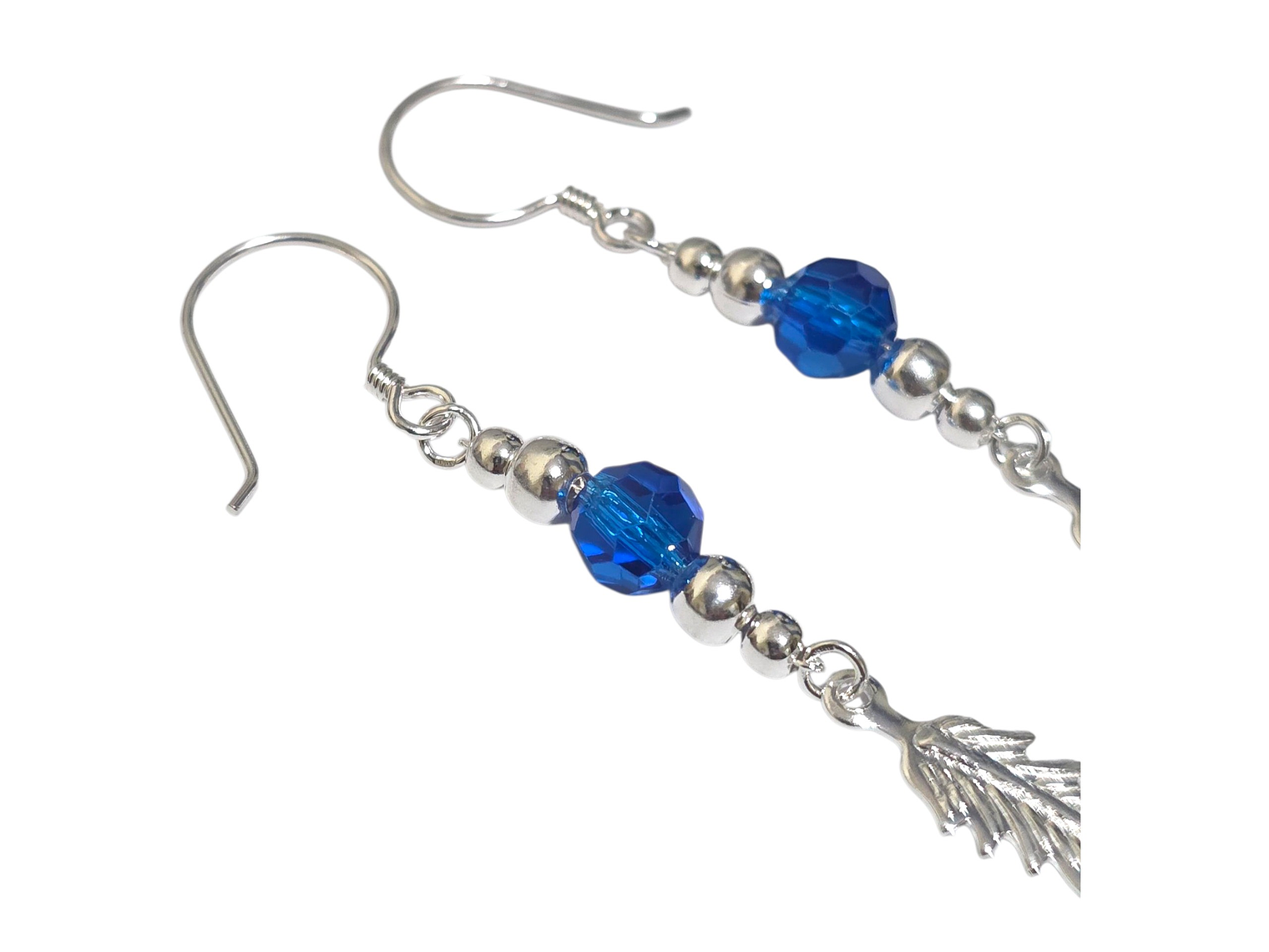 Aros Plata 925 Pluma y Cristal Azul Colgante 5