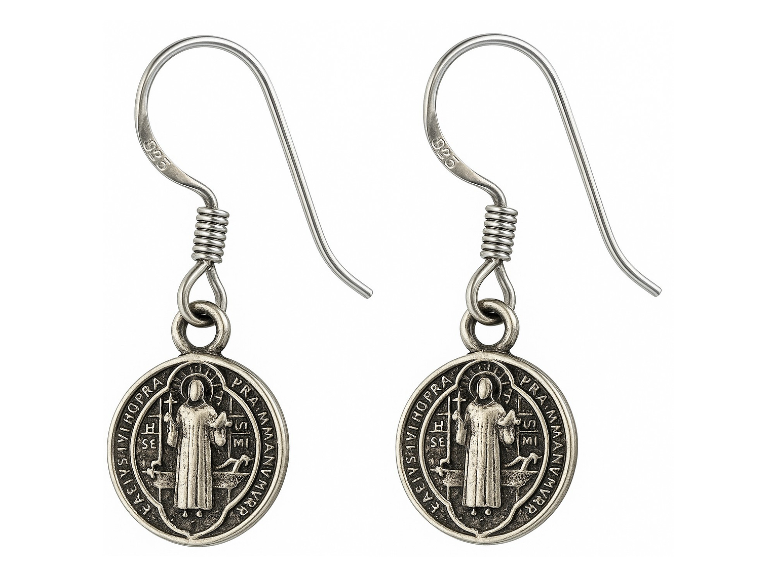 Aros Plata 925 Colgante San Benito Protector Medalla 1