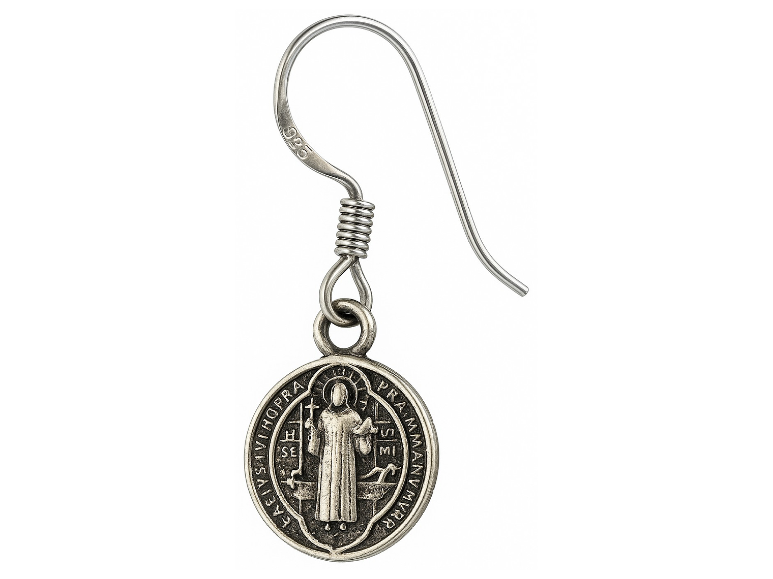 Aros Plata 925 Colgante San Benito Protector Medalla 7