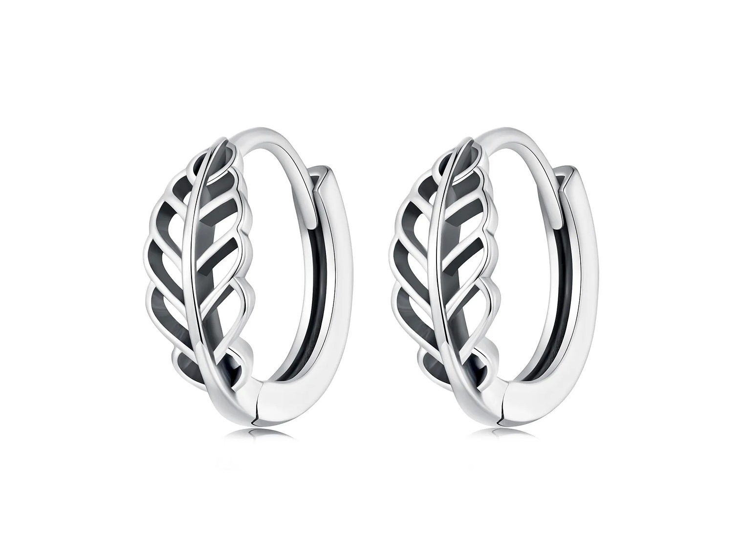 Aros Plata 925 Argollas Huggie Hojas de Otoño 12mm 1
