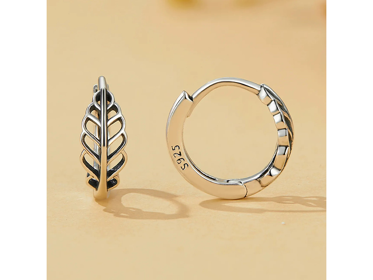 Aros Plata 925 Argollas Huggie Hojas de Otoño 12mm 2