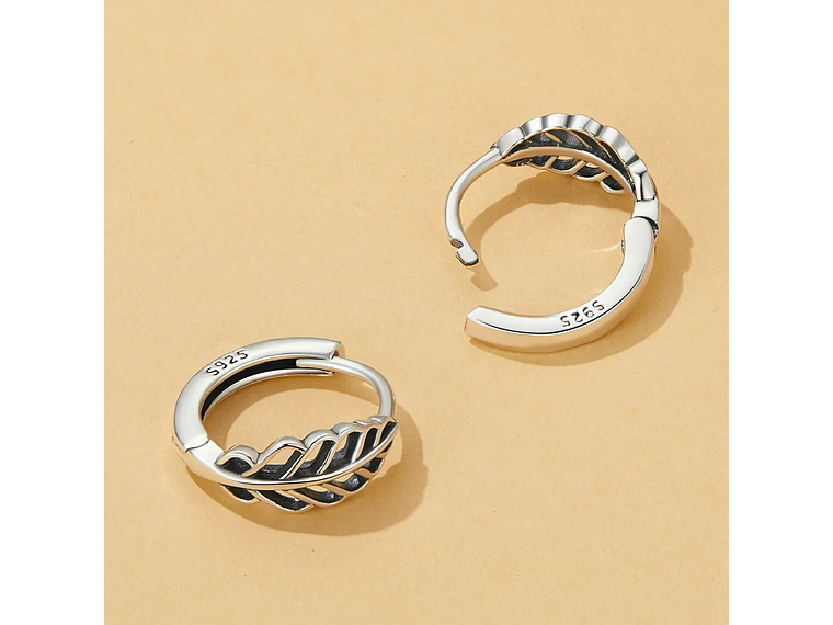 Aros Plata 925 Argollas Huggie Hojas de Otoño 12mm 3