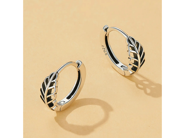Aros Plata 925 Argollas Huggie Hojas de Otoño 12mm 4