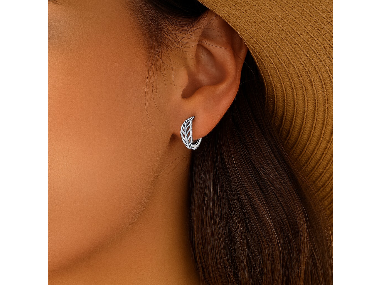 Aros Plata 925 Argollas Huggie Hojas de Otoño 12mm 6