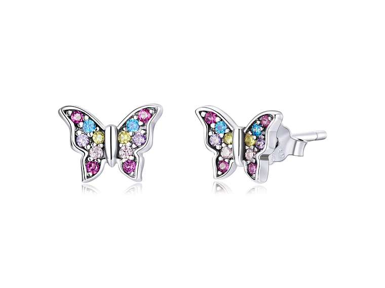 Aros Plata 925 Mini Mariposa Multicolor 1