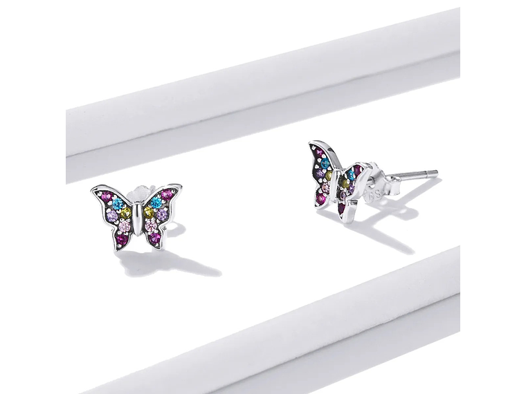 Aros Plata 925 Mini Mariposa Multicolor 2
