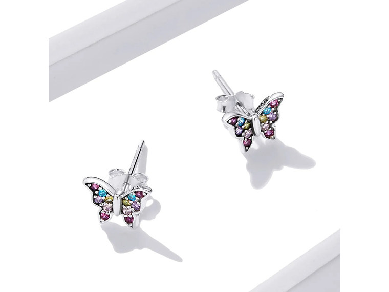 Aros Plata 925 Mini Mariposa Multicolor 3