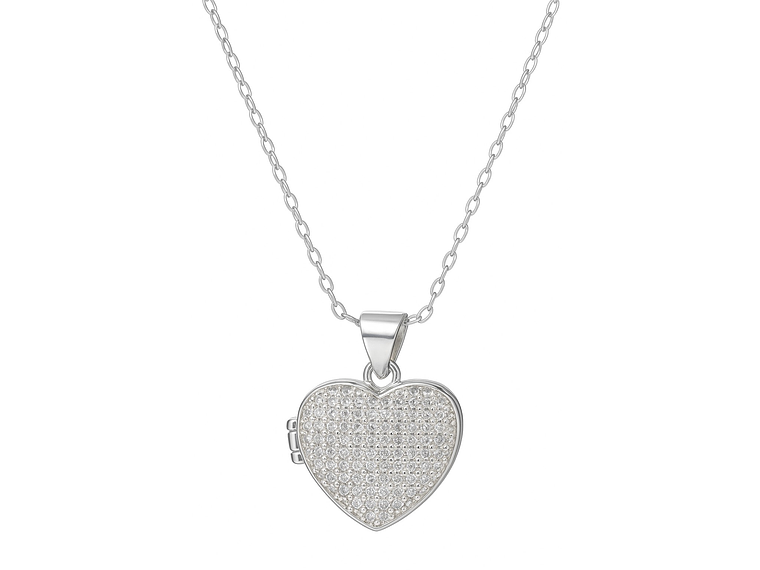 Collar Relicario Plata 925 Corazón Con Circones 1