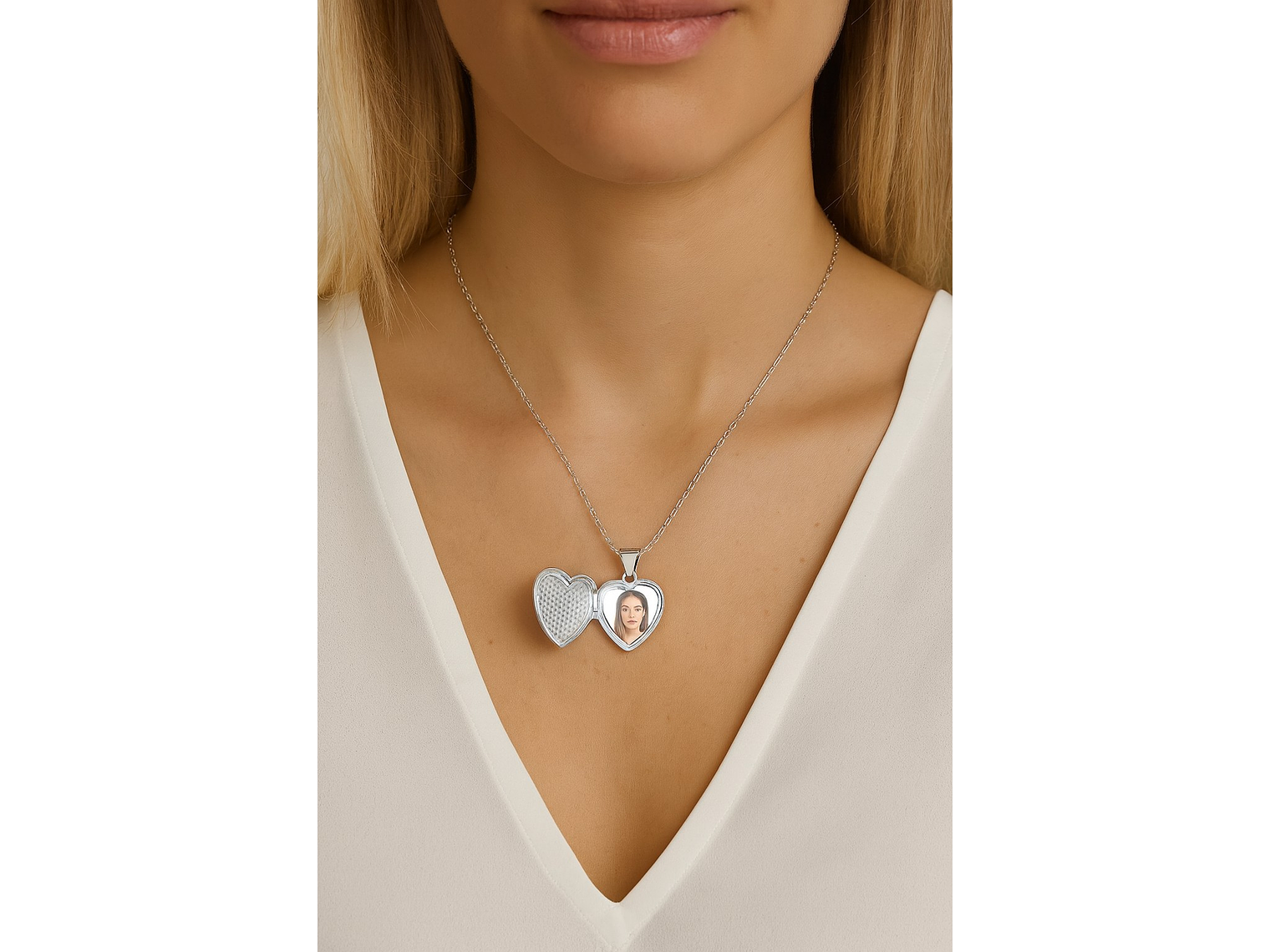 Collar Relicario Plata 925 Corazón Con Circones 8