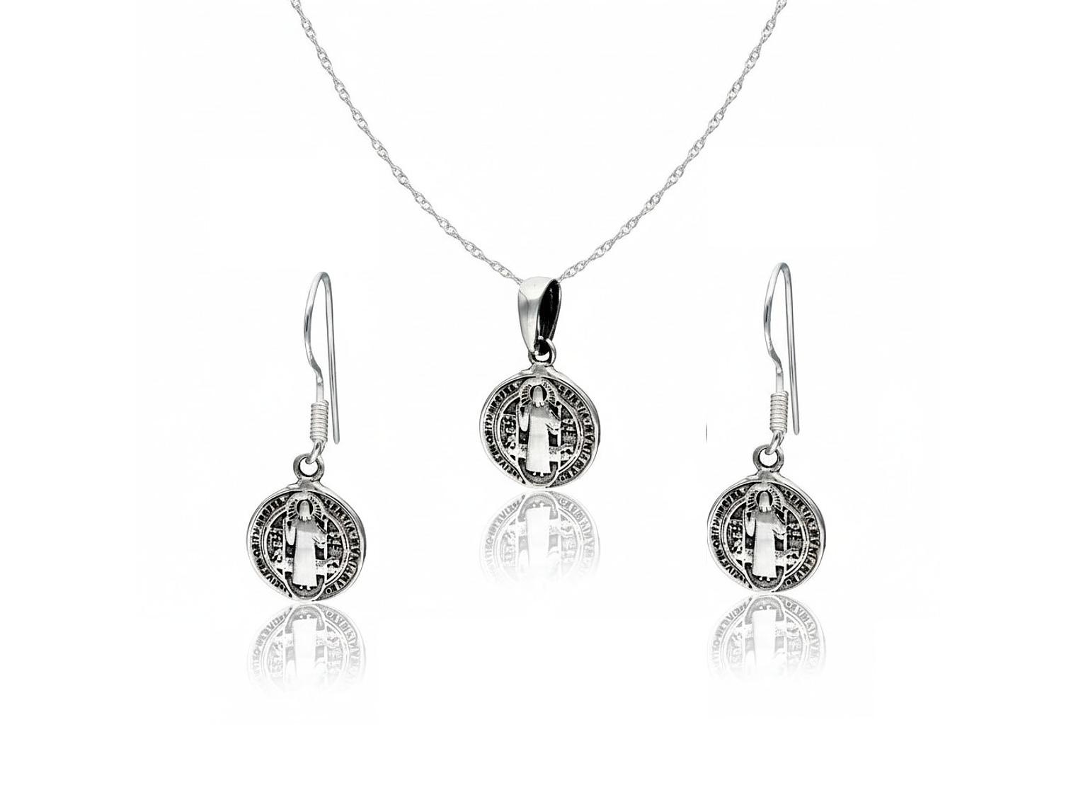Conjunto Plata 925 Medallas San Benito Protector 1