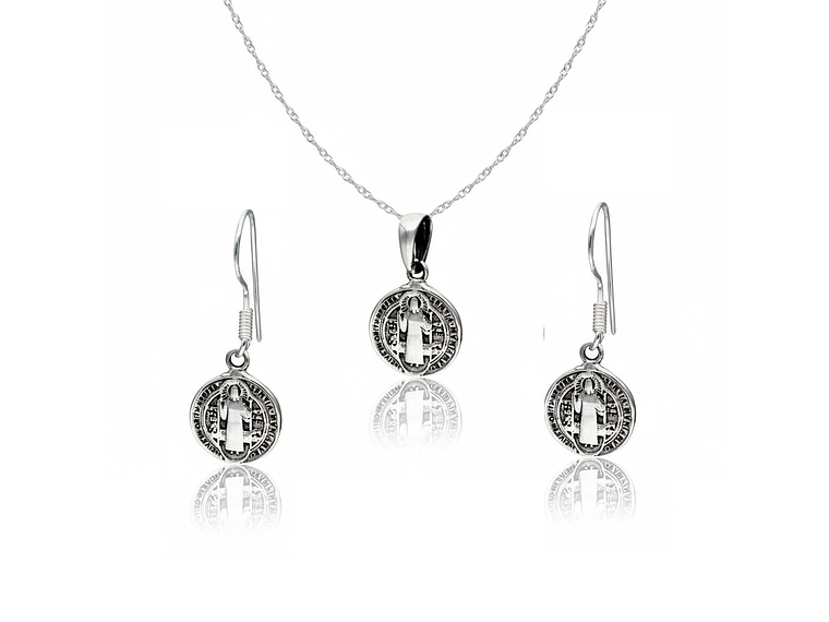 Conjunto Plata 925 Medallas San Benito Protector 1