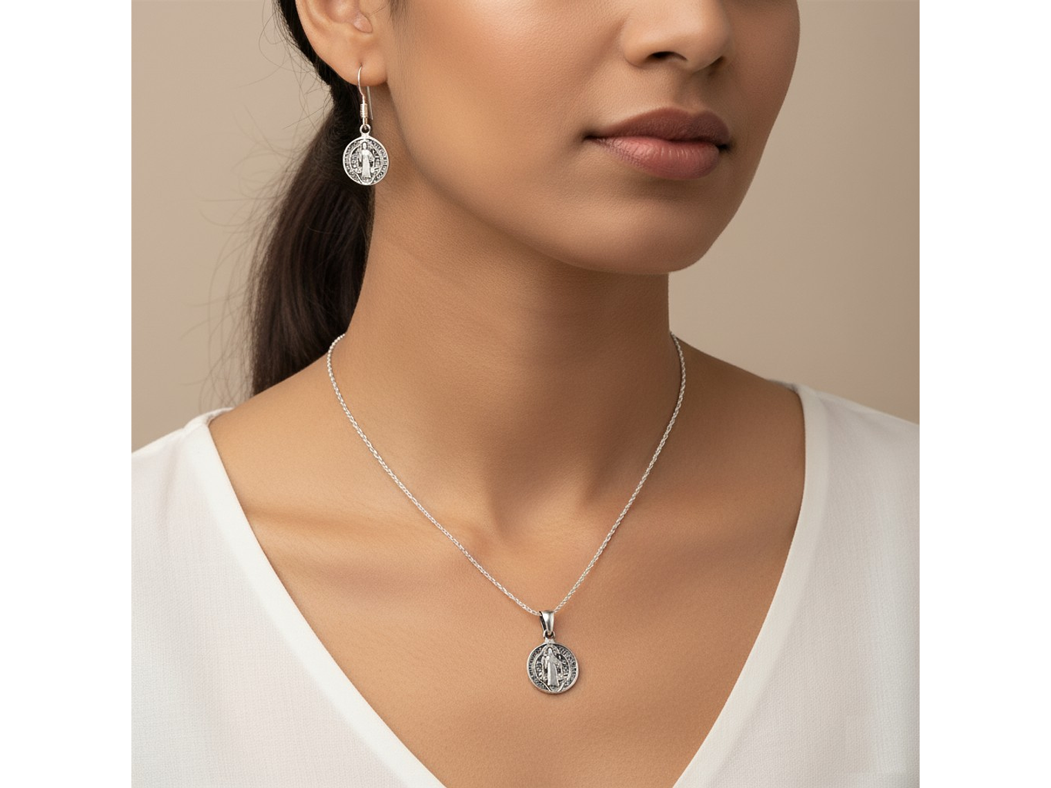 Conjunto Plata 925 Medallas San Benito Protector 6