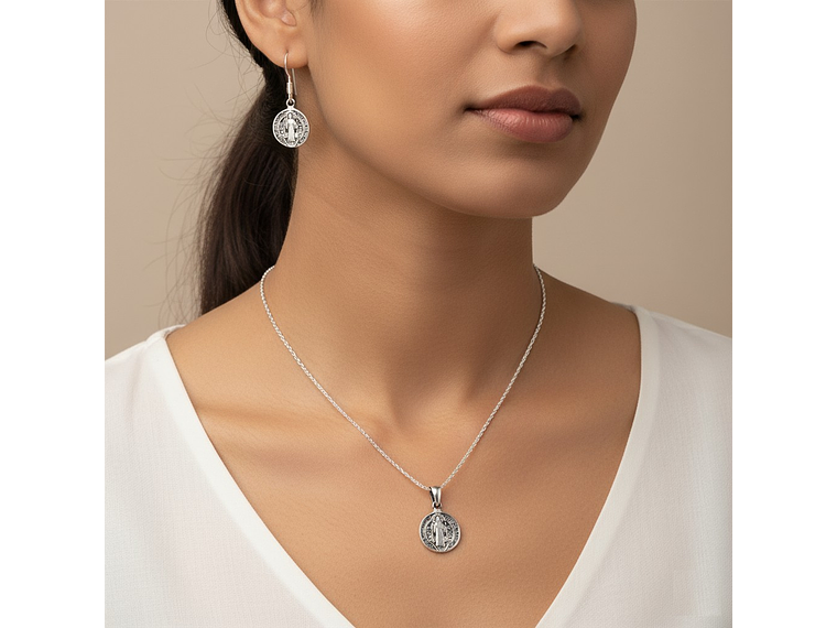 Conjunto Plata 925 Medallas San Benito Protector 6