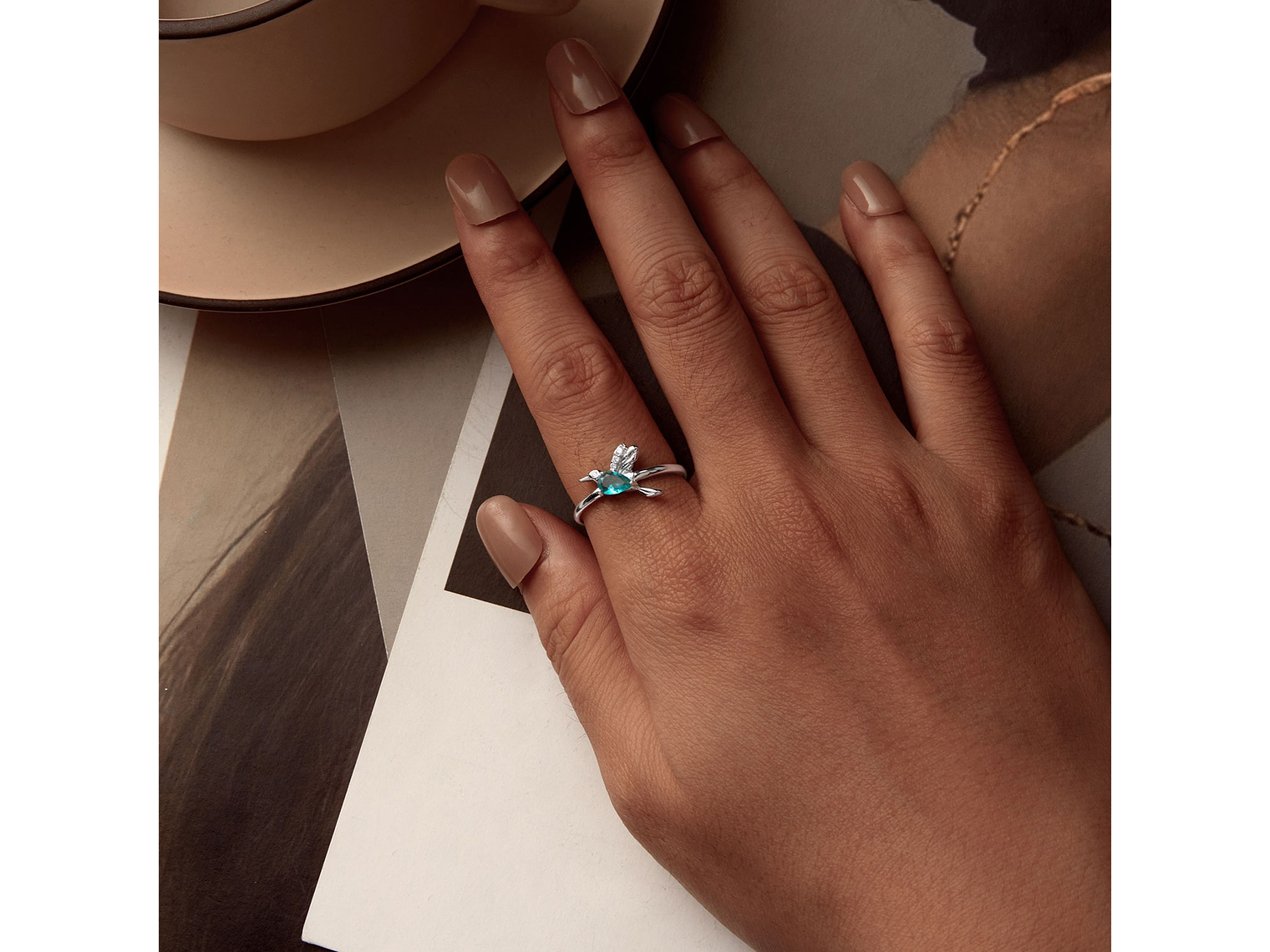 Anillo Plata 925 Colibrí Picaflor Ave Cristal Verde 4