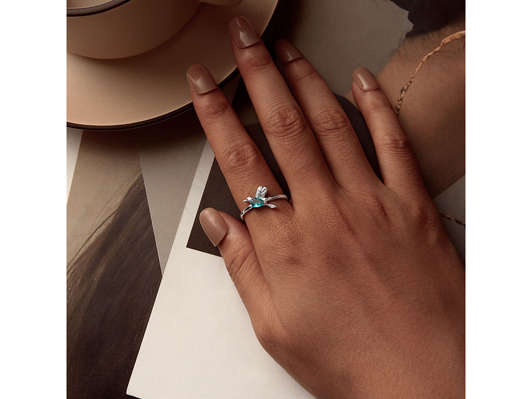 Anillo Plata 925 Colibrí Picaflor Ave Cristal Verde 4