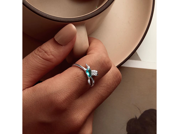 Anillo Plata 925 Colibrí Picaflor Ave Cristal Verde 5