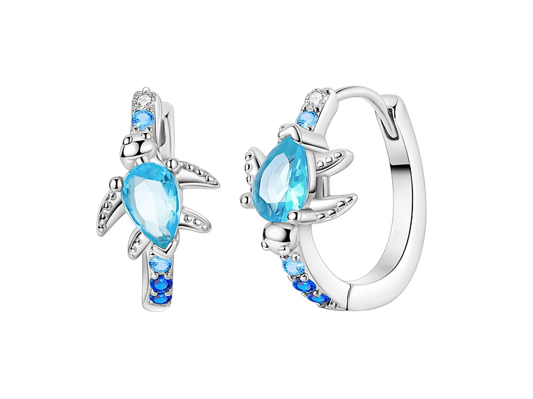 Aros Plata 925 Tortuga Marina Cristal Celeste 1