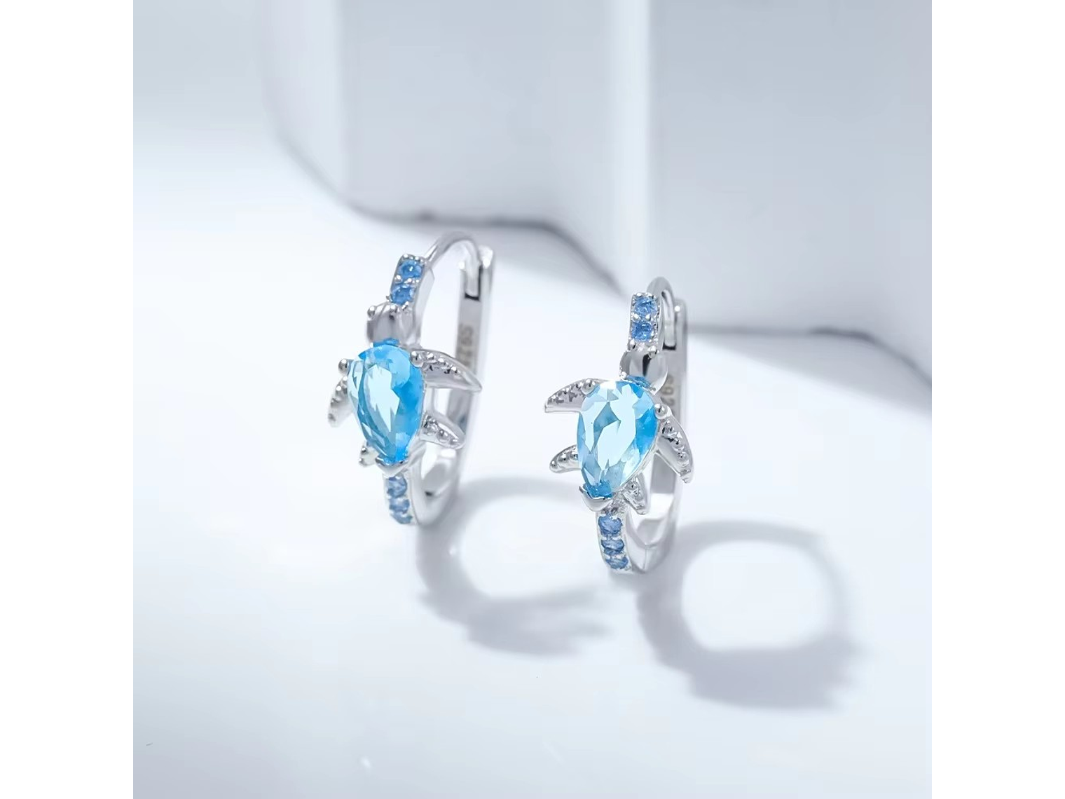 Aros Plata 925 Tortuga Marina Cristal Celeste 2