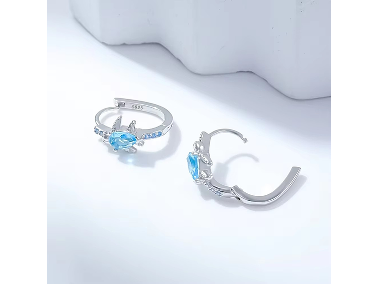 Aros Plata 925 Tortuga Marina Cristal Celeste 3