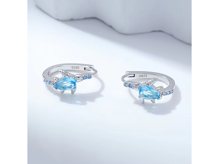 Aros Plata 925 Tortuga Marina Cristal Celeste 4