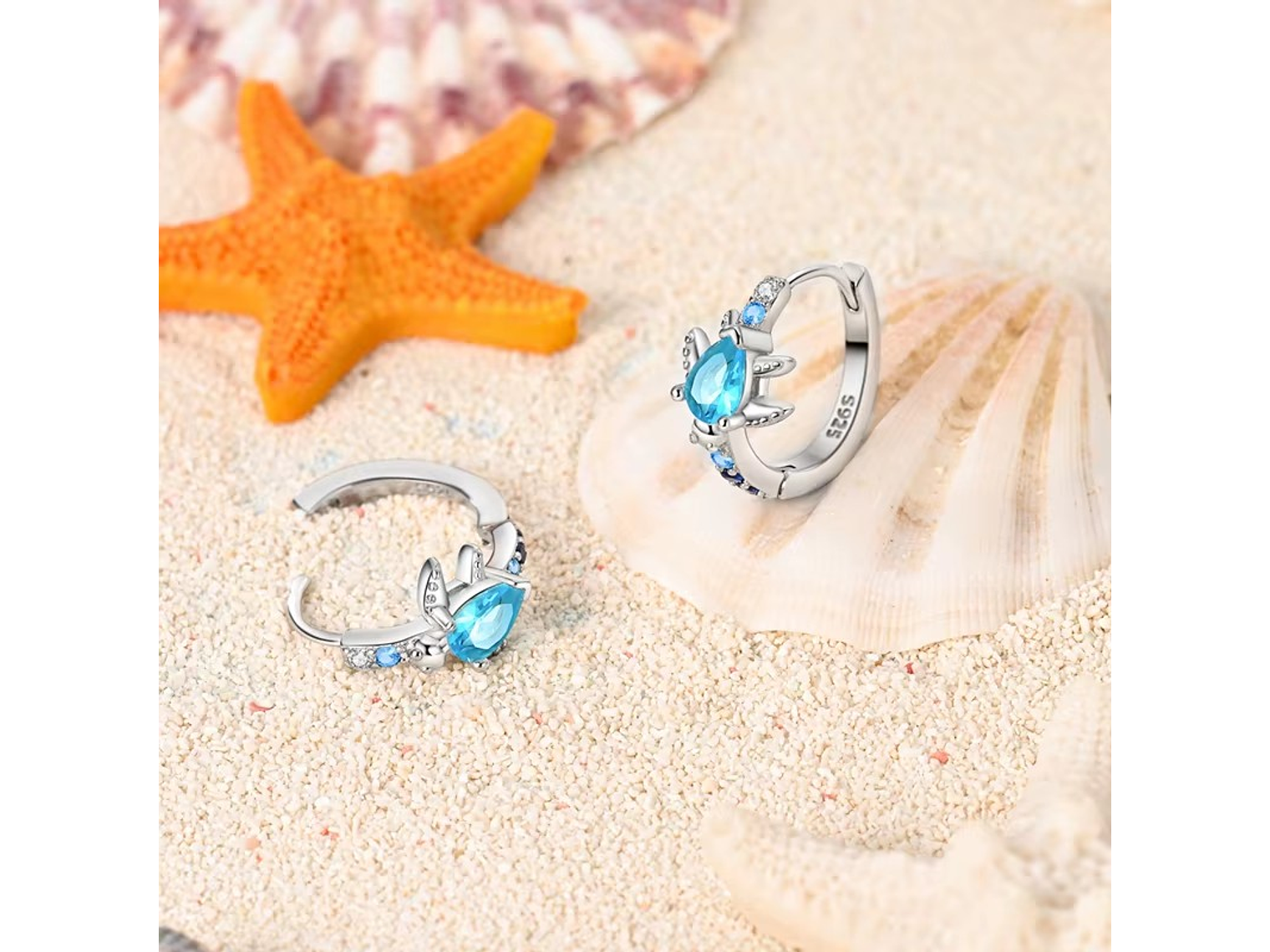 Aros Plata 925 Tortuga Marina Cristal Celeste 6