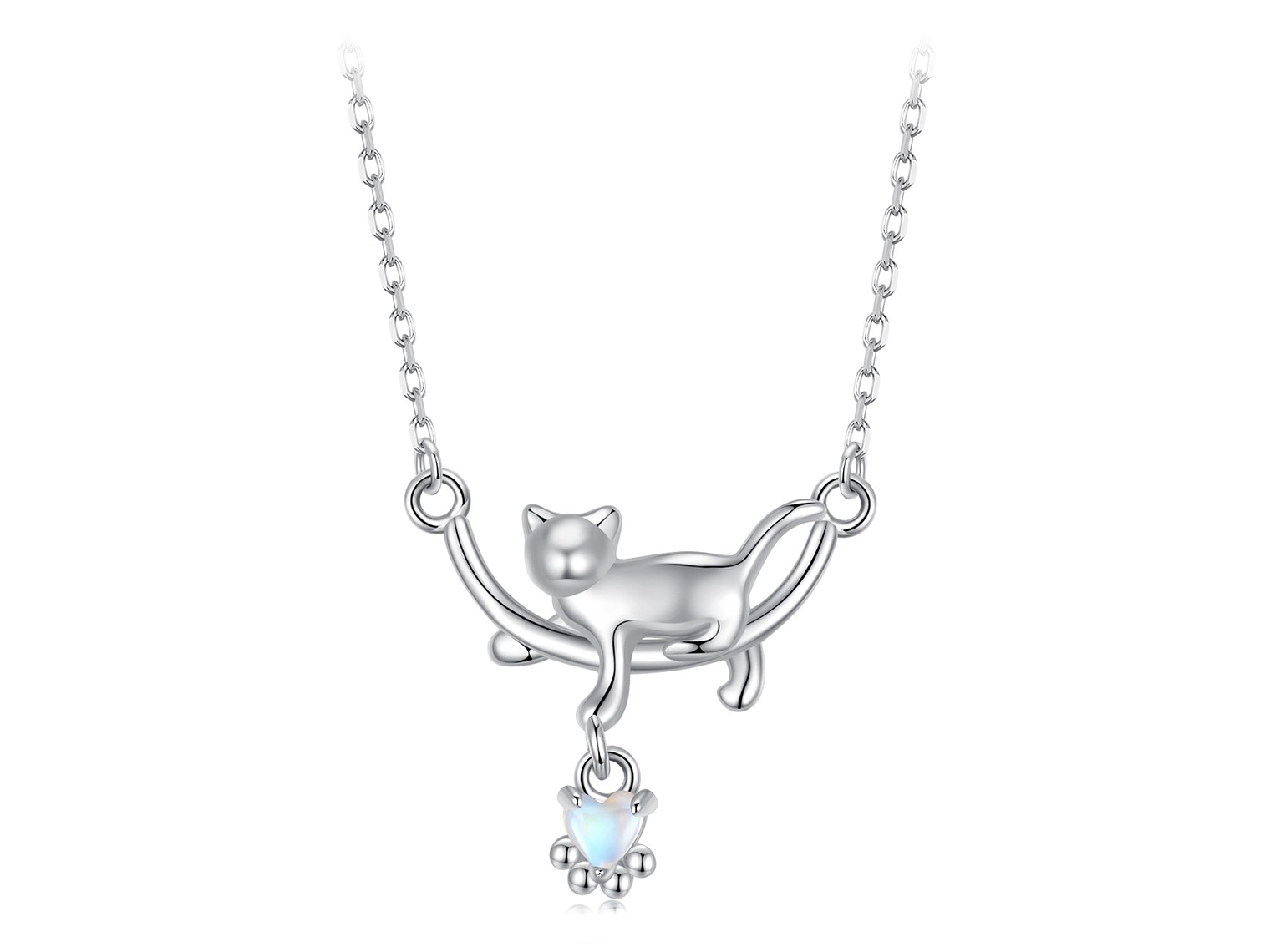 Collar Gato Plata 925 Gatito Jugando Corazon 1