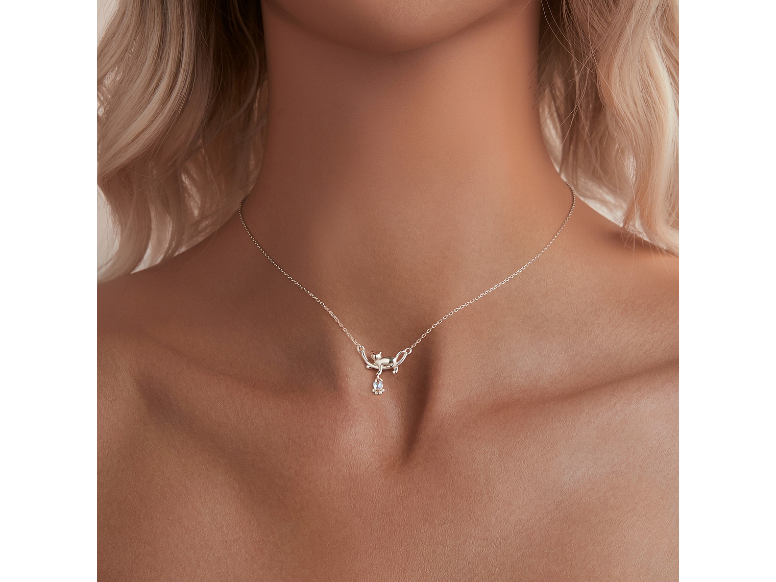 Collar Gato Plata 925 Gatito Jugando Corazon 6