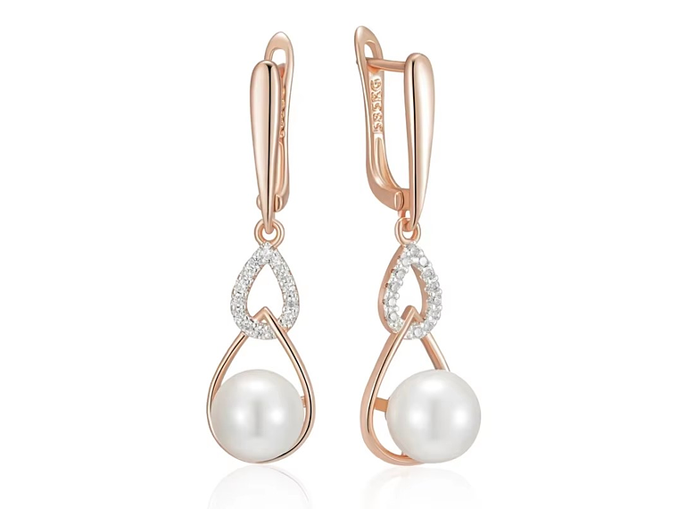 Aros Colgantes Perla y Cirones Dorado Rosa 1