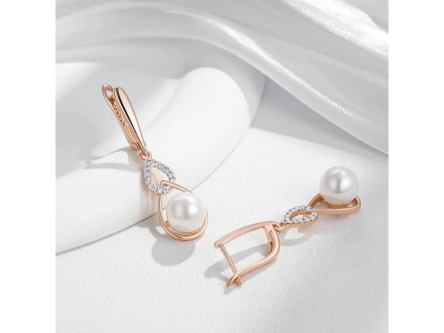 Aros Colgantes Perla y Cirones Dorado Rosa 2