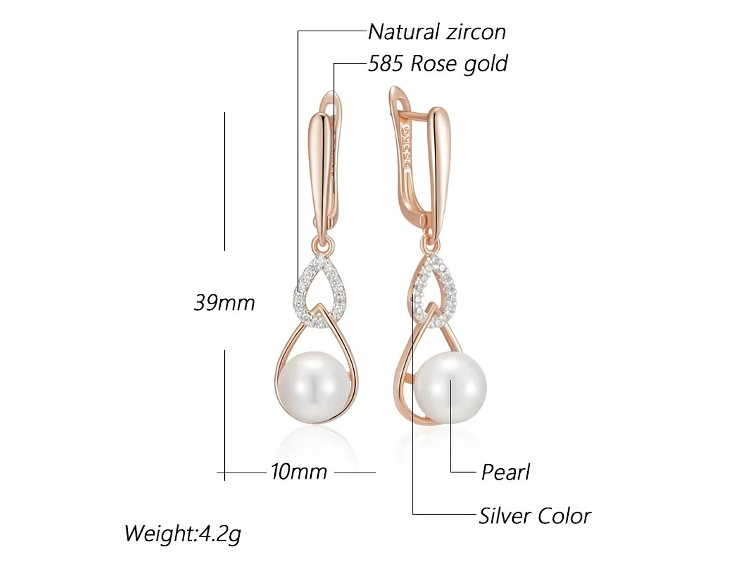 Aros Colgantes Perla y Cirones Dorado Rosa 4