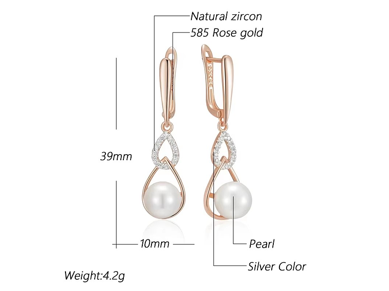 Aros Colgantes Perla y Cirones Dorado Rosa 4