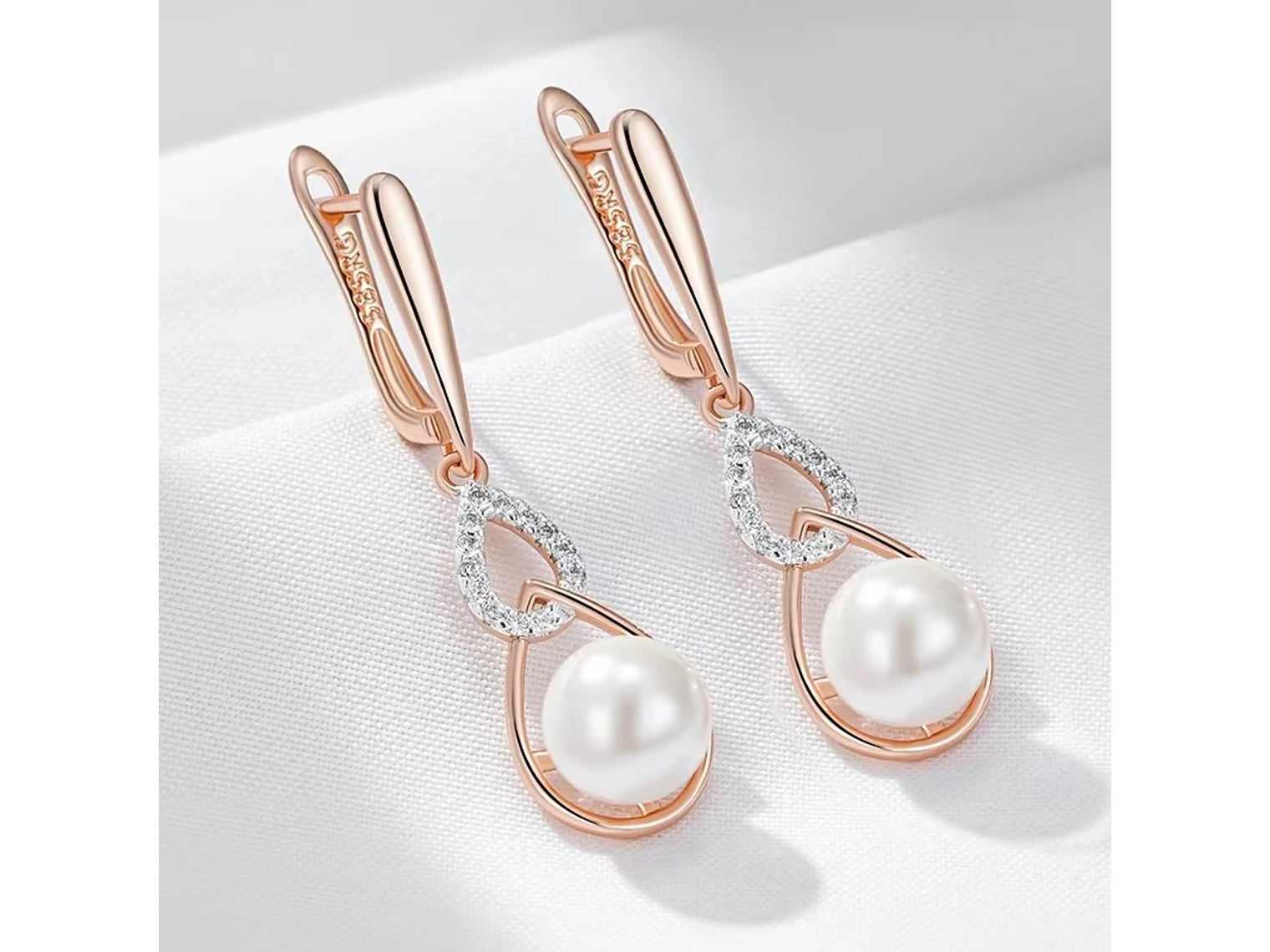 Aros Colgantes Perla y Cirones Dorado Rosa 6