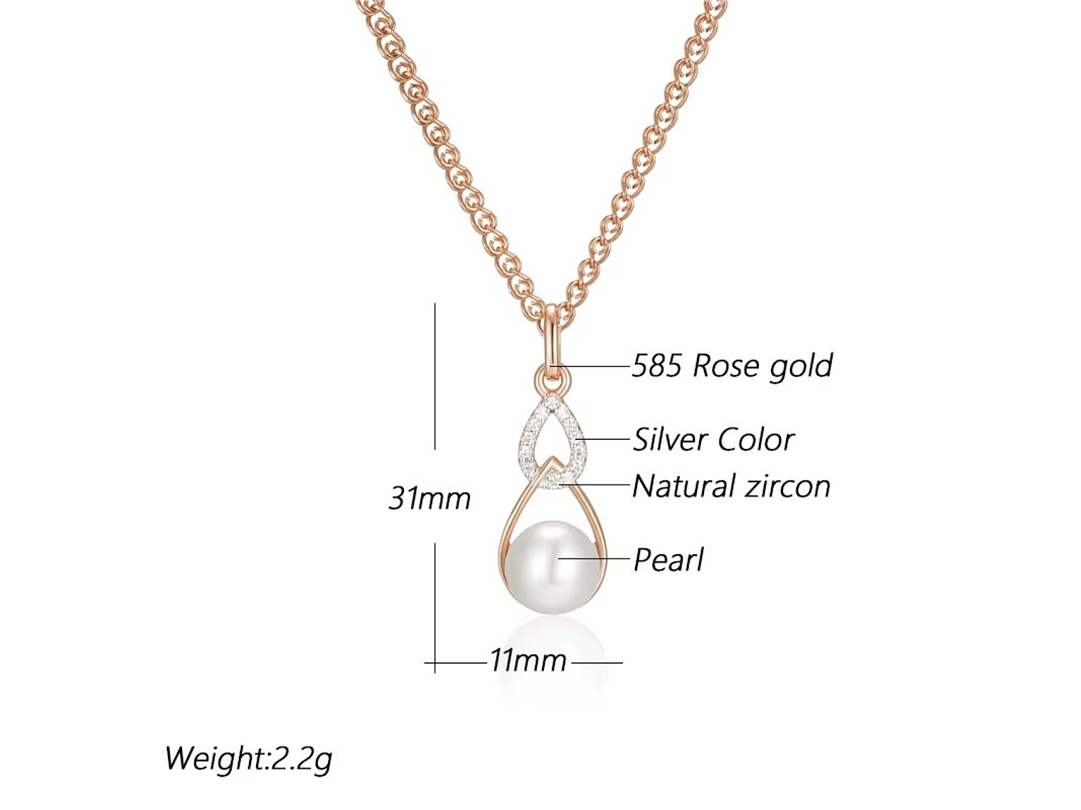 Collar Gota Perla y Circones Dorado Rosa 2