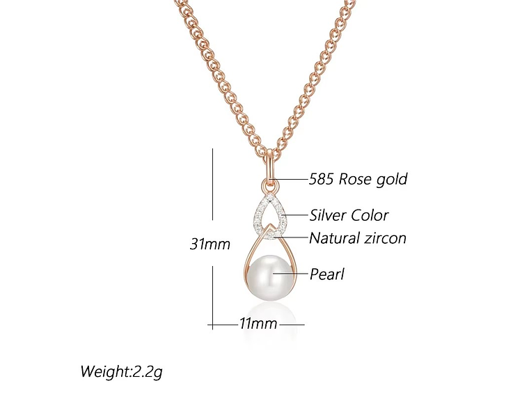 Collar Gota Perla y Circones Dorado Rosa 2