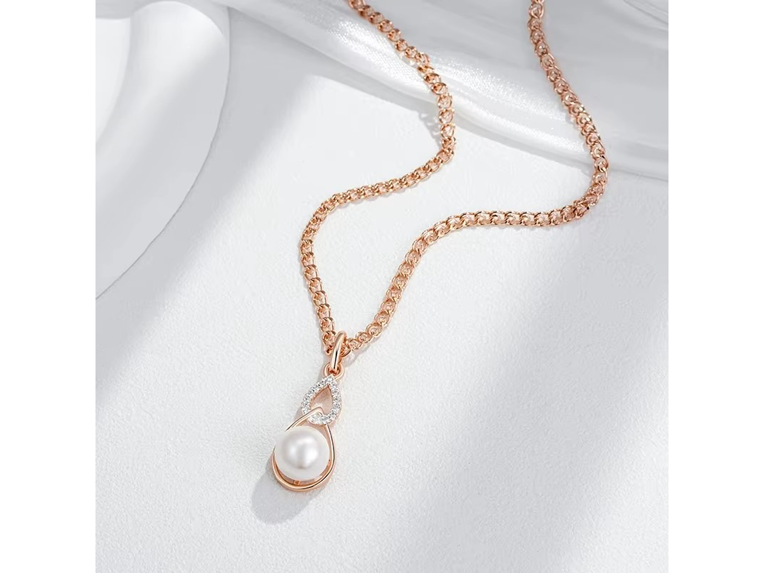 Collar Gota Perla y Circones Dorado Rosa 3