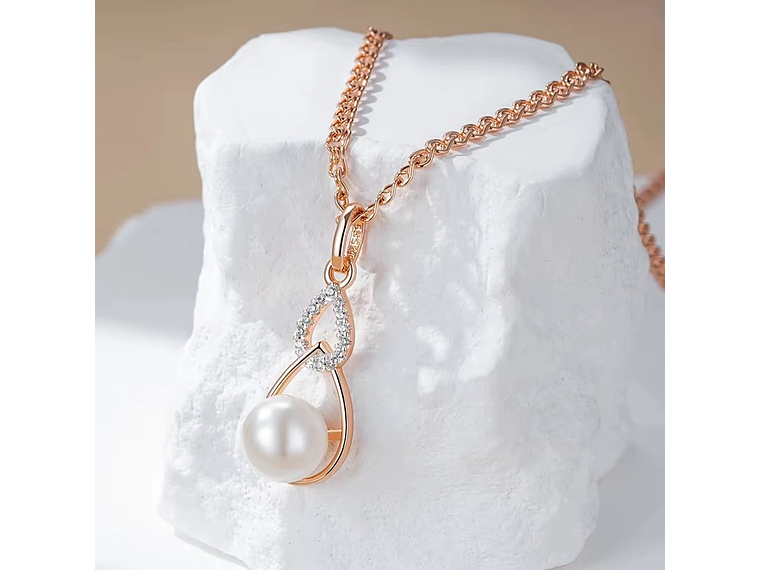 Collar Gota Perla y Circones Dorado Rosa 4