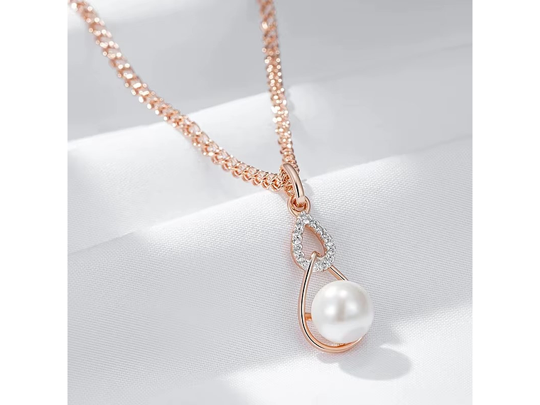 Collar Gota Perla y Circones Dorado Rosa 5