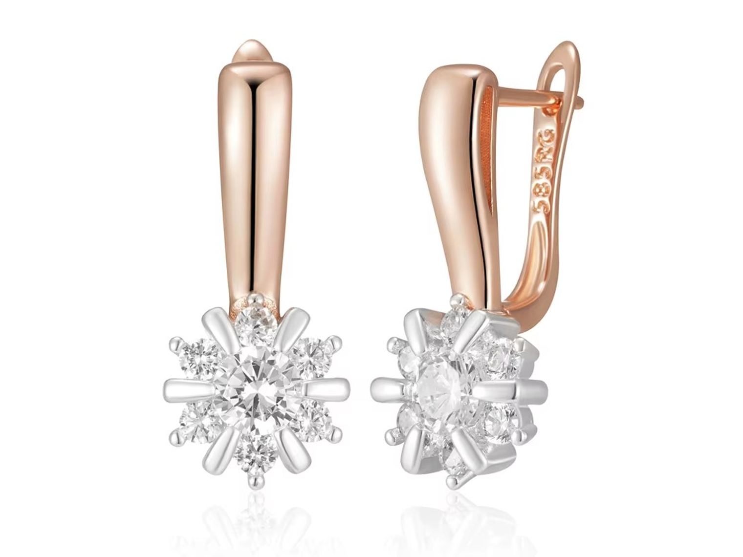 Aros Colgantes Flor de Circones Dorado Rosa 1