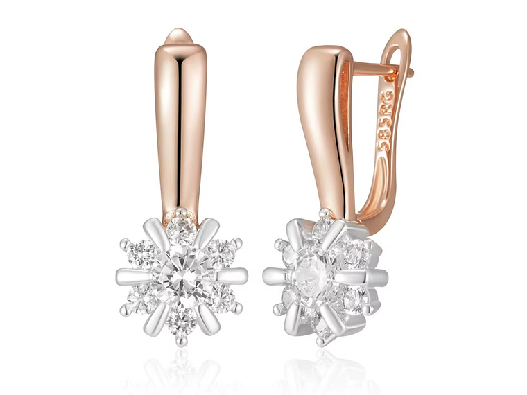 Aros Colgantes Flor de Circones Dorado Rosa 1