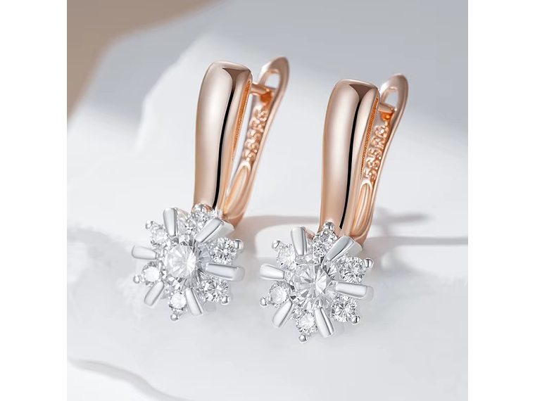 Aros Colgantes Flor de Circones Dorado Rosa 2