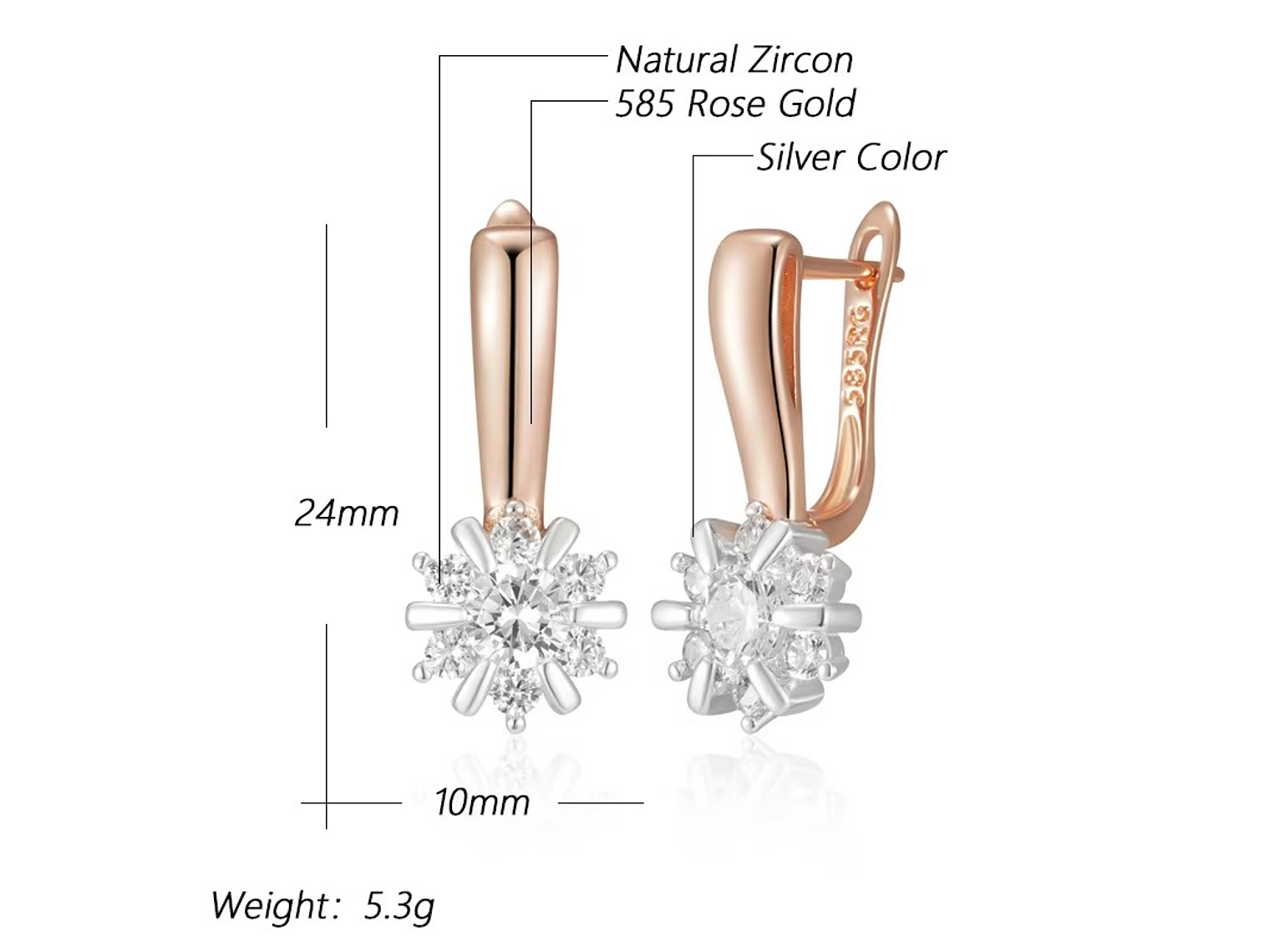 Aros Colgantes Flor de Circones Dorado Rosa 3